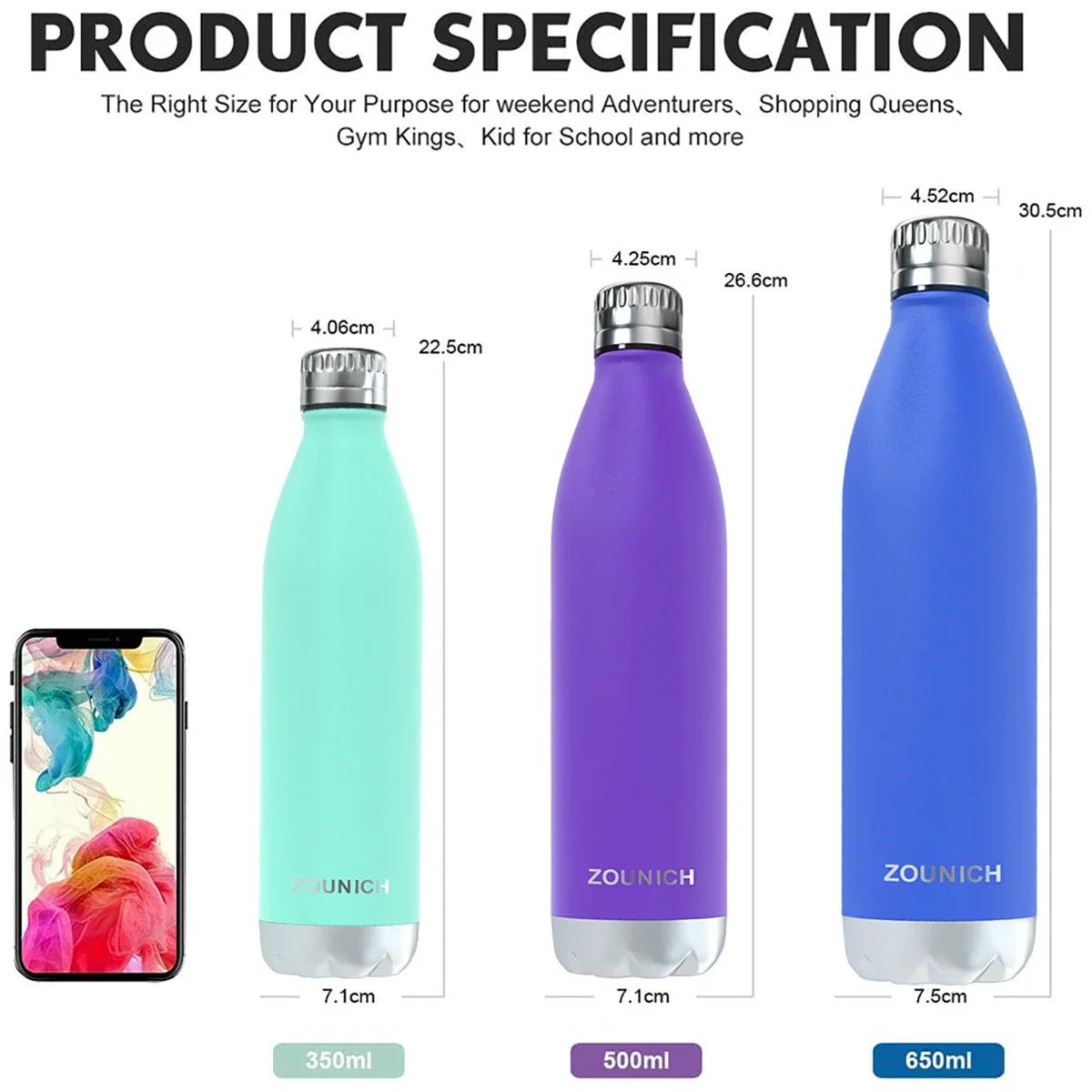 500Ml Double-Wall Insulated Vacuum Flask Stainless Steel Water Bottle for Sport Water Bottles Portable Thermos Bottle